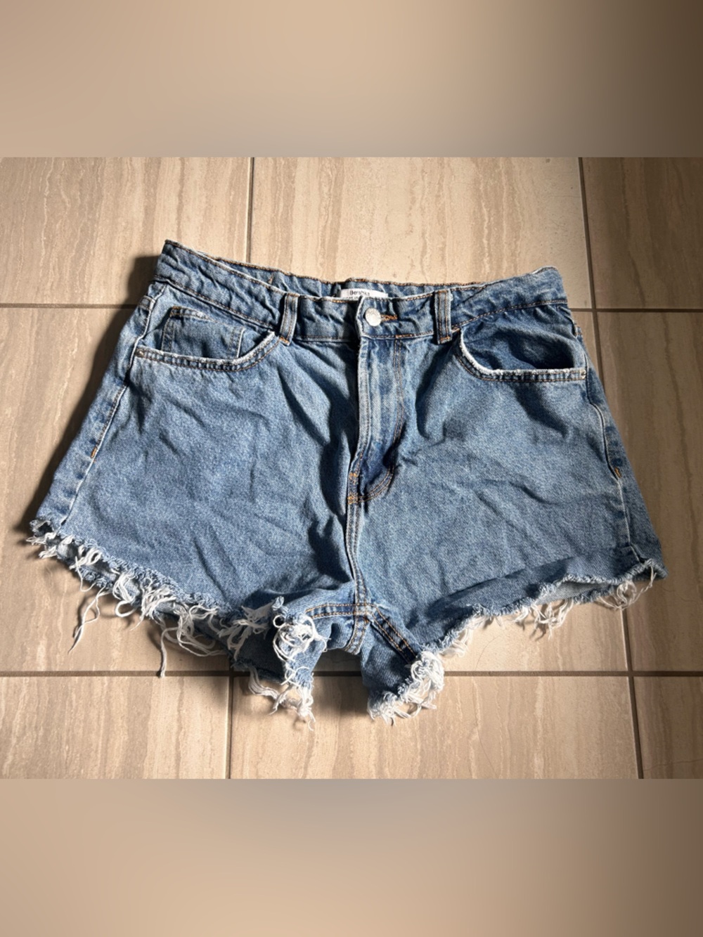 Size 8 High-Rise Distressed Denim Shorts